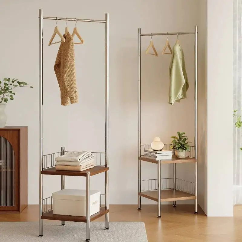 Minimalist Stainless Clothes Rack Floor Hanger Space Saving Metal Clothes Rack Living Room Standing Perchero De Ropa Furniture