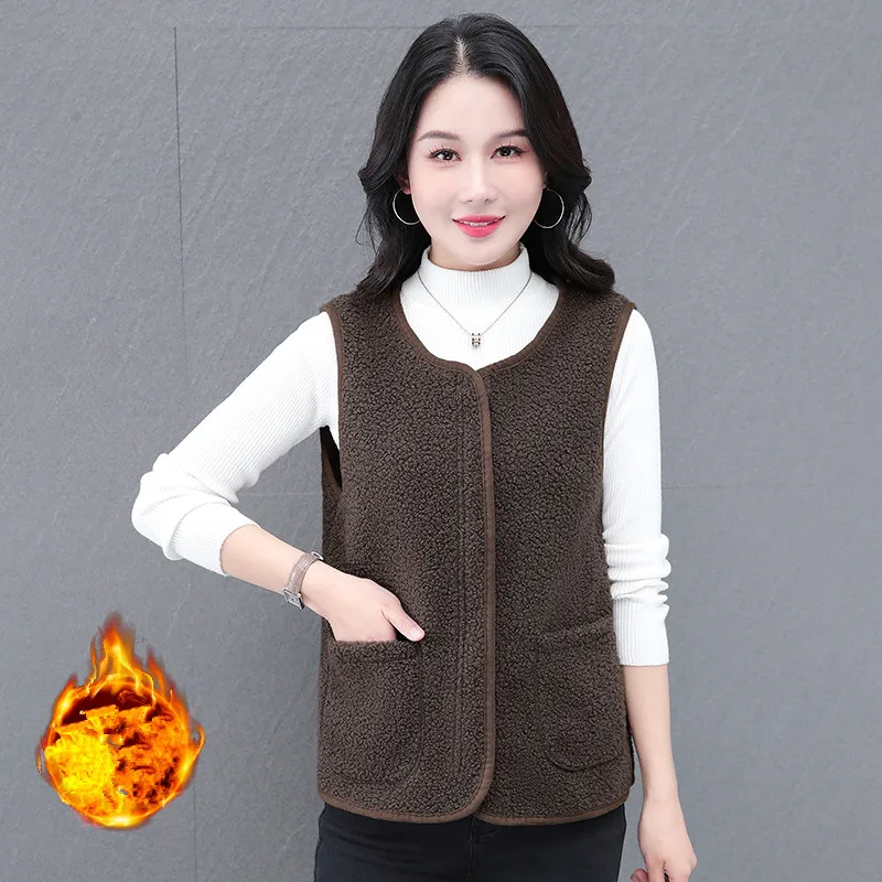 السيدات الخريف الشتاء جديد دافئ مقاومة البرد القطبية سترة صوف عادية تنوعا معطف بلا أكمام منتصف العمر الأم سترة دافئة #1