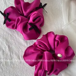 1pcs  Rose Pink Scrunchies for Hair Girls Acetate Cotton  Hair Accessories Korean Fashion Style Elastic  Headwear With Black