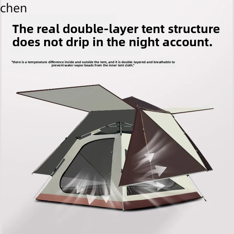 ZML Rainproof Double Layer Tent Outdoor Camping Portable Folding Automatic Quick Open Thickened Sun Protection Camping