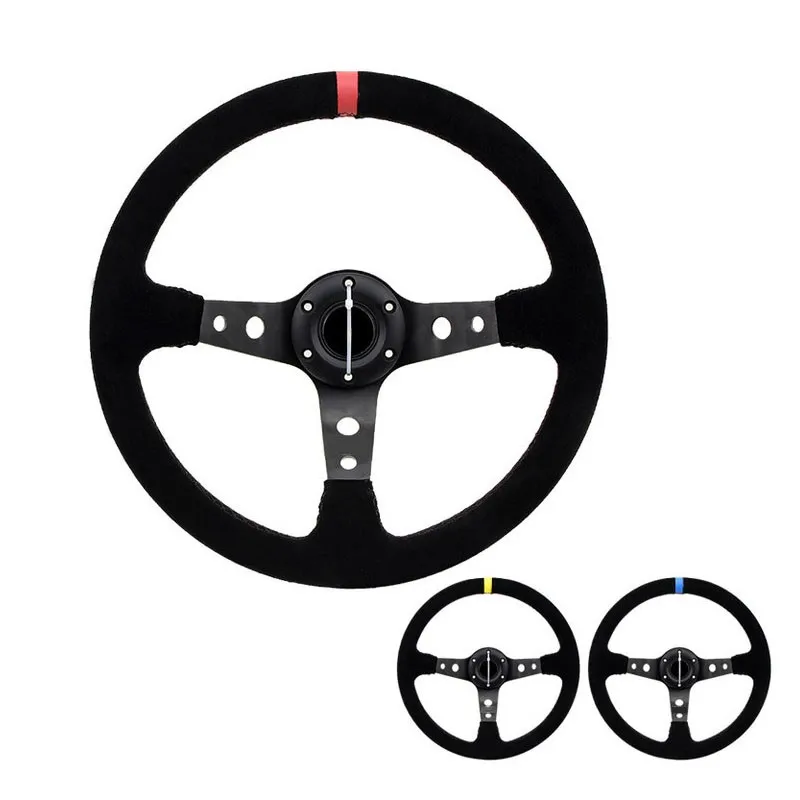 

RacingGame Steering Wheels Suede PU Leather Drift Sport Deep Rally Universal Classic Microfiber Aluminum Auto Alloy 350MM 14Inch