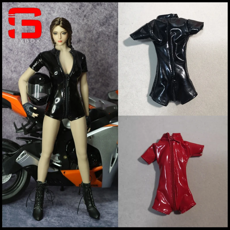 In Stock DMTOYS 1/6 Female Motorcycle Agent PU Explosion-proof Leather One Piece Clothes Model Fit 12'' Action Figure Dolls