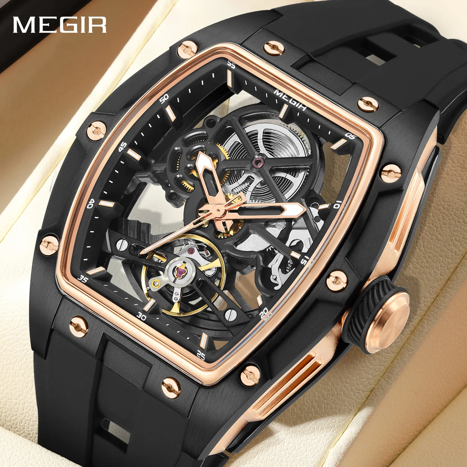 

MEGIR Original Fashion Men Watches Automatic Mechanical Steel Case Sport Skeleton Wristwatch Waterproof Clock Reloj Hombre 2242