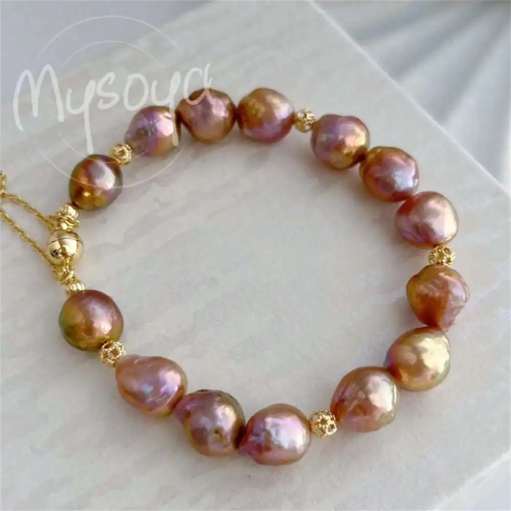 

MYSOYA Baroque Pink Freshwater Pearl Bracelet 9-11mm Pearls Gift Box Gift Wedding/ Birrthday Gift Anniversary Gift