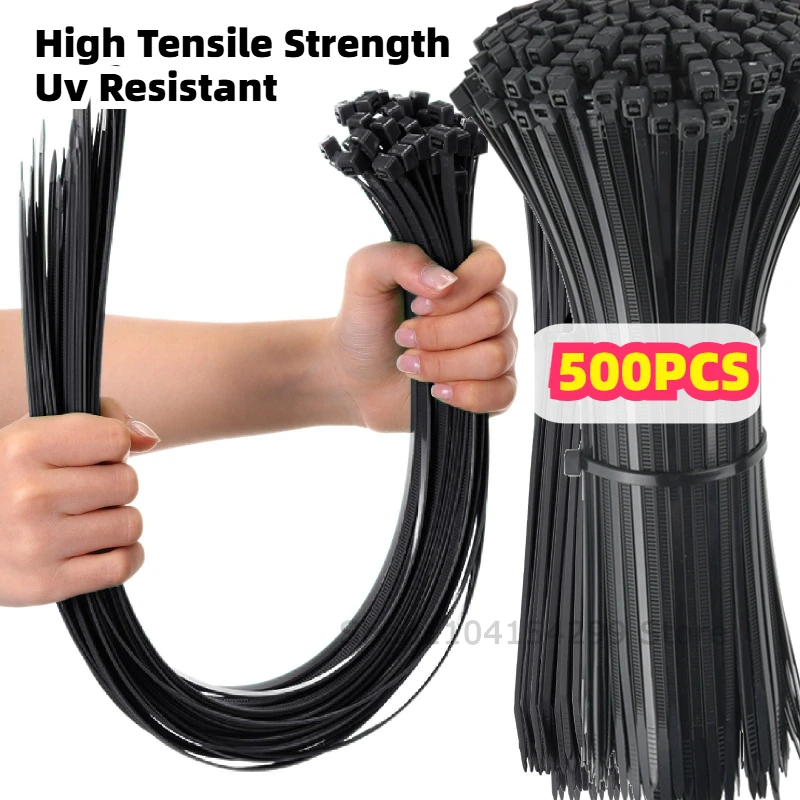 Black Cable Ties Nylon Adjustable Self-locking Fastening Rings Zip Tie Cable Wires Fixing Ties for Home Offices Industrial