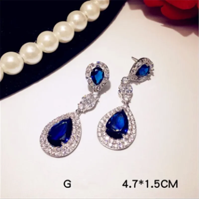 Solid 925 Drop Earrings For Women Fine Jewelry Vintage Blue Cubic Zirconia Long Earrings Bijoux Top Quality Accessories