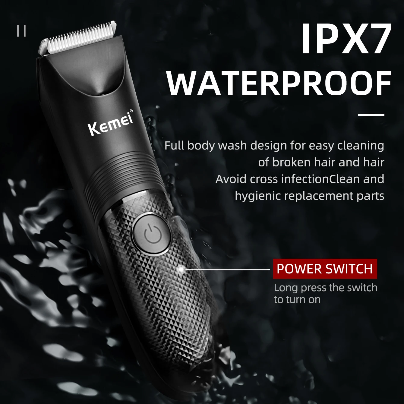 Kemei Groin Area Hair Trimmer Body Hair Hygiene Razor Ceramic Blade Waterproof Wet Dry Clippers Electric Shaving Machine KM-1838 image 5