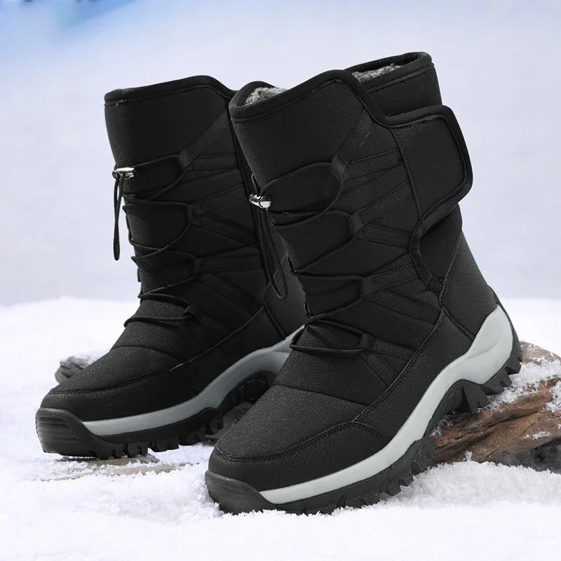 Winter Men's Snow Boots High-top Ankle Boots Couple Comfortable Warm Plush Hiking Boots Outdoor Non-slip Winter Shoes Sneakers