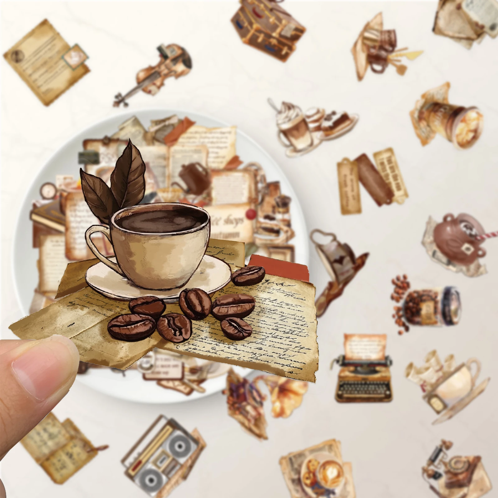 50/100/150PCS Retro Coffee Shop Element Stickers Exquisite Handmade Materials Phone Cases Laptop Cups Waterproof