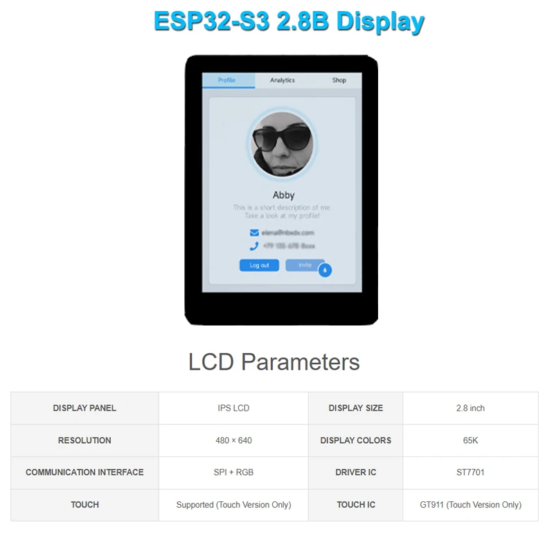 Waveshare ESP32-S3 2.8 pouces IPS Display Development Board Type B 480X640 Écran tactile ESP32 Display Support ESP-IDF Ardu37IDE