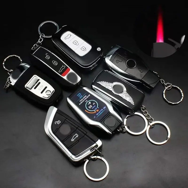 Car Key Gas Lighter Windproof Red flame Cigarette Lighter Personalized Key Chain Lighting Cigarette Wholesale