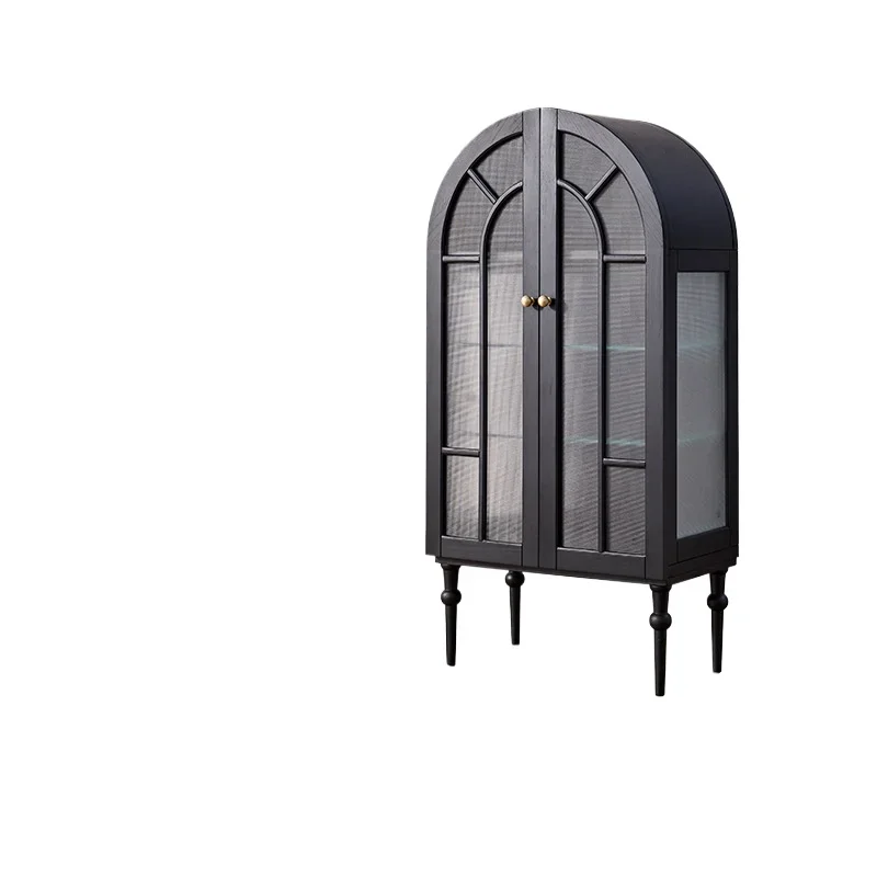

French retro arched solid wood bookcase TV side cabinet locker American living room dining side cabinet