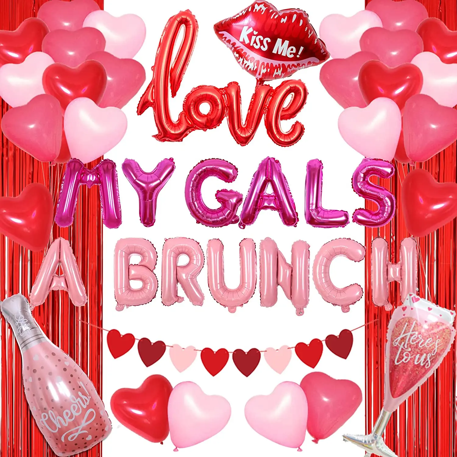 

Love My Gals A Brunch Balloon Heart Garland Foil Fringe Curtain for Valentine's Day Party Supplies