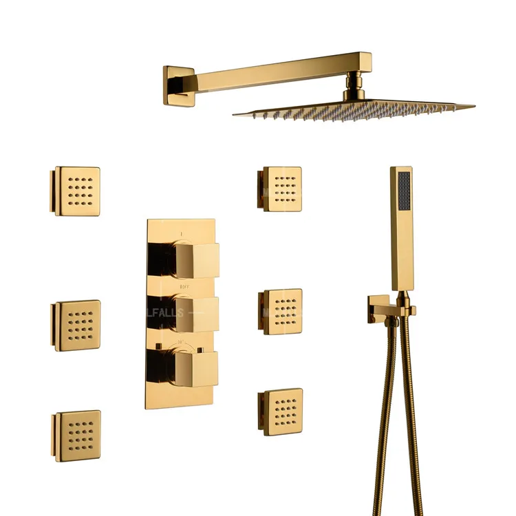 Shower system gold shower set wall mounted high pressure shower head and hand spray