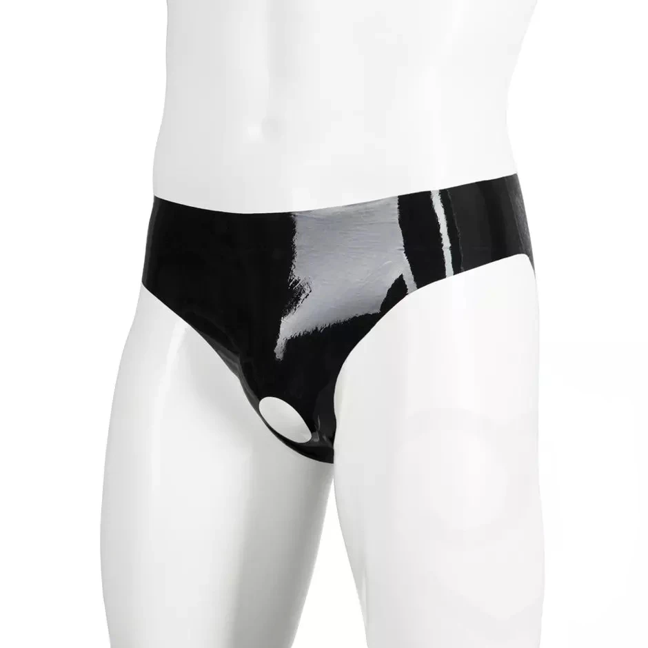 

Sexy Men Glossy PU Leather Briefs Front Open Hole Pouch Panties Underwear Erotic Gay Male Lingerie Fetish Sissy Latex Underpants