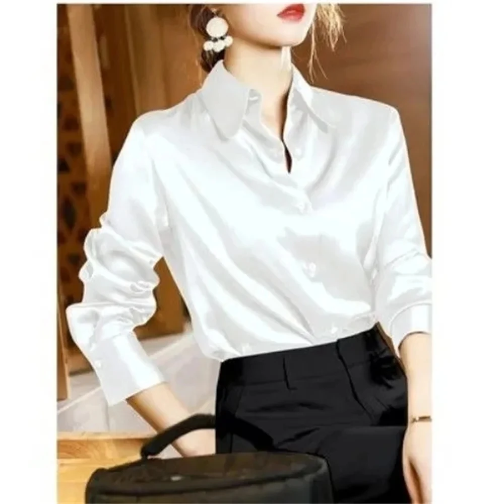 French Design Satin Shirt Women's Long Sleeve Spring and Autumn New Professional Versatile Lazy Korean Slim Women Blouse Top