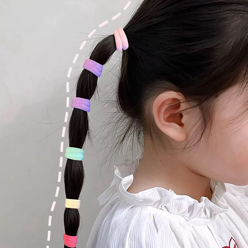 100pcs/lot Kids Color Scrunchies 20mm Non-damaging Headbands Girls Tie High Ponytail Hair Accessories High Elastic Rubber Bands