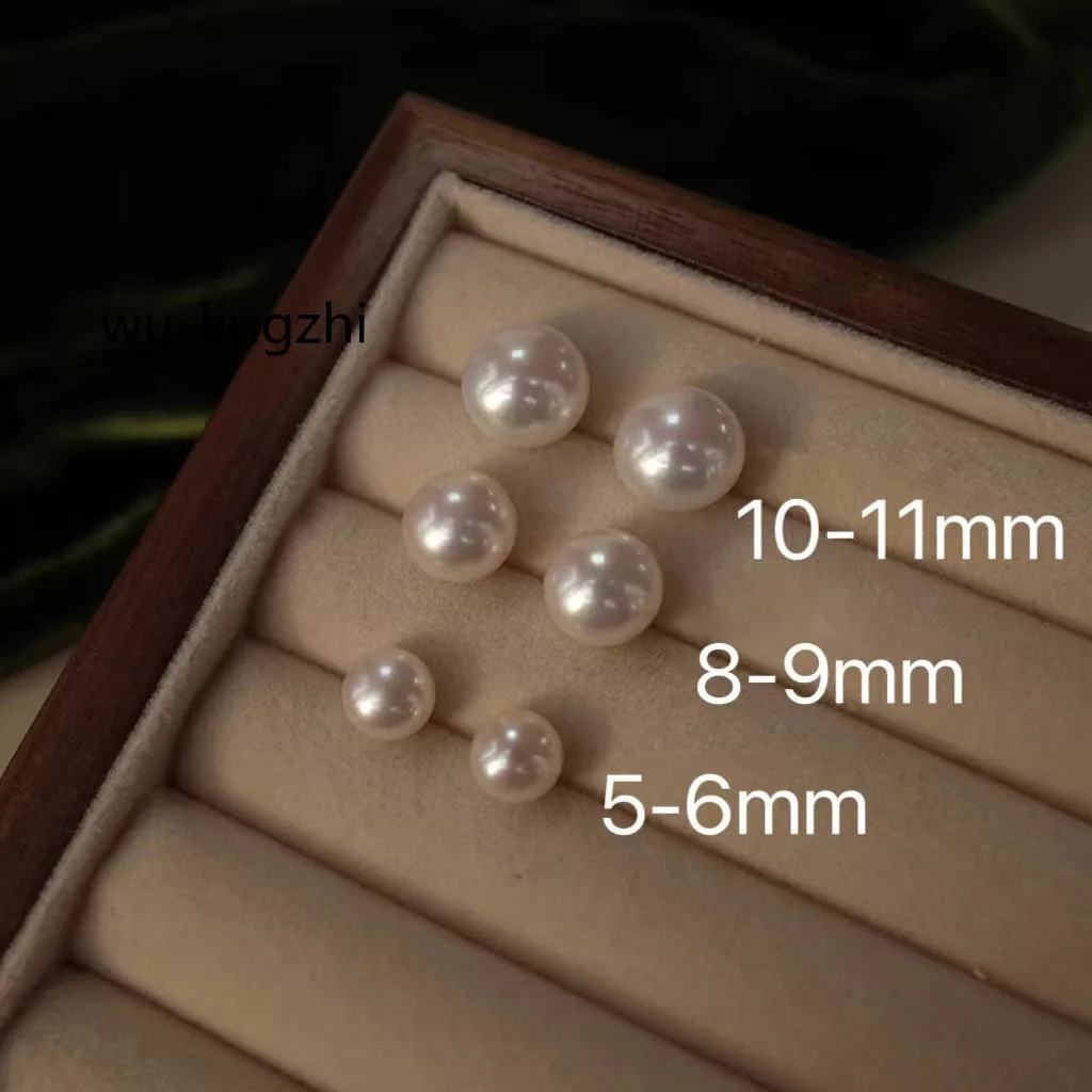 Wu-Lingzhi-Natural Pearls Stud Earrings for Women, Brief Top Quality, 6A Strong Light, Fresh Water Pearls, Round Pearls, Oblate