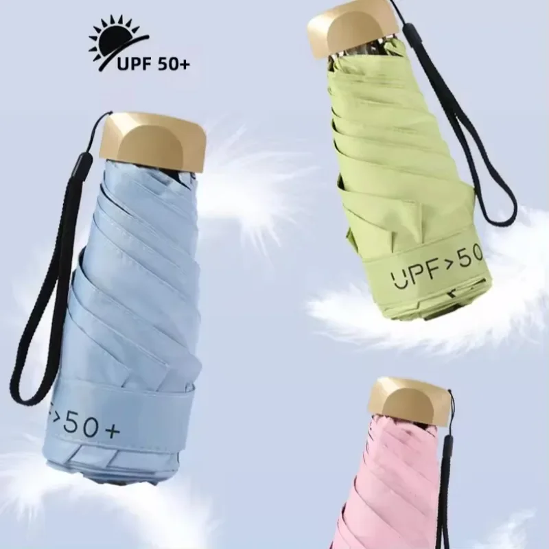 

Маленький складной зонт от солнца UPF50, карманный солнцезащитный козырек от дождя, с защитой от ультрафиолета, капсула для защиты от солнца