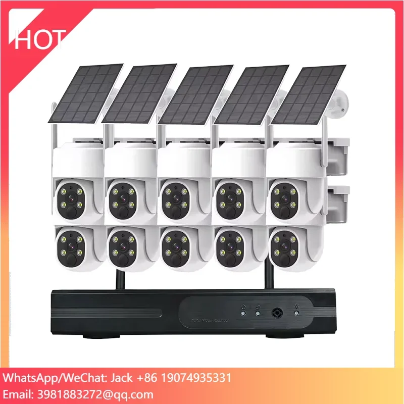 Camara De Seguridad 10CH 8CH 6CH 4CH 4MP طقم NVR لاسلكي للطاقة الشمسية الأمن PTZ واي فاي نظام مراقبة كاميرا CCTV في الهواء الطلق