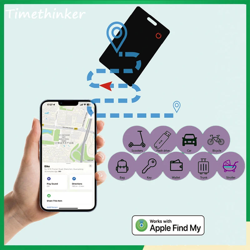 Timethinker Wireless Charging Tracking Card Smart GPS Locator Wallet Finder Works with Apple Find My App Blootooth Mini Tracker