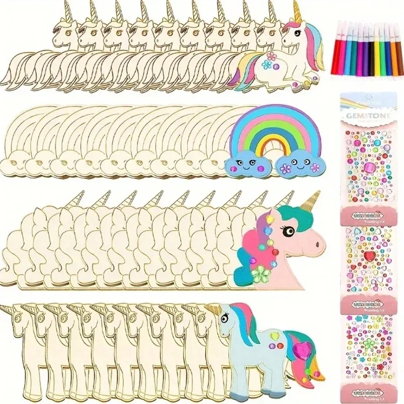 24pcs high-quality unicorn wooden craft set diy painting unfinished wooden unicorn ornaments art craft supplies for kids