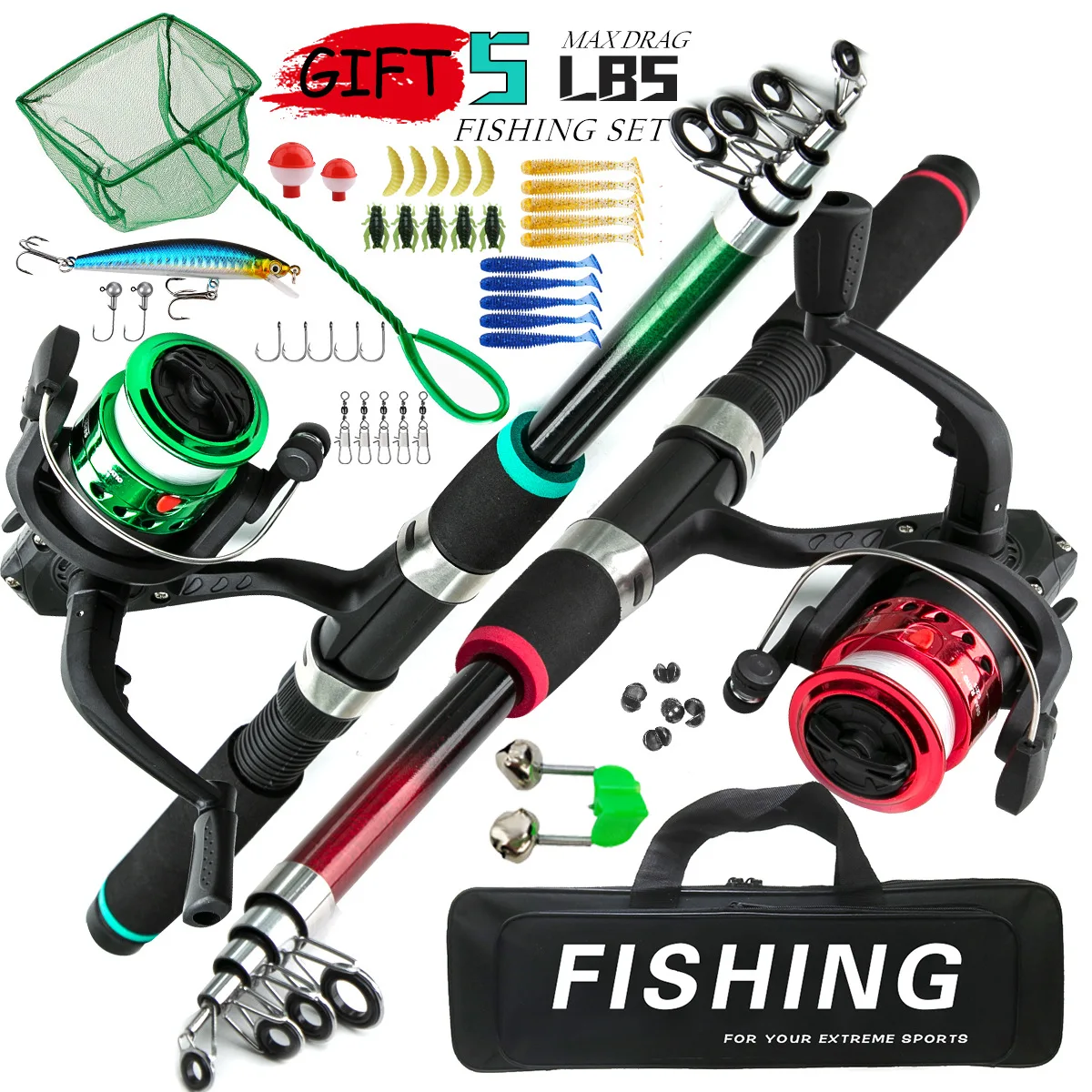 Sea.Yolo Children's 1.8M Fishing Rod Sea Fishing Set 5.2:1 Gear Ratio Fishing Reel Fishing Lure Fishing Net Soft Bait