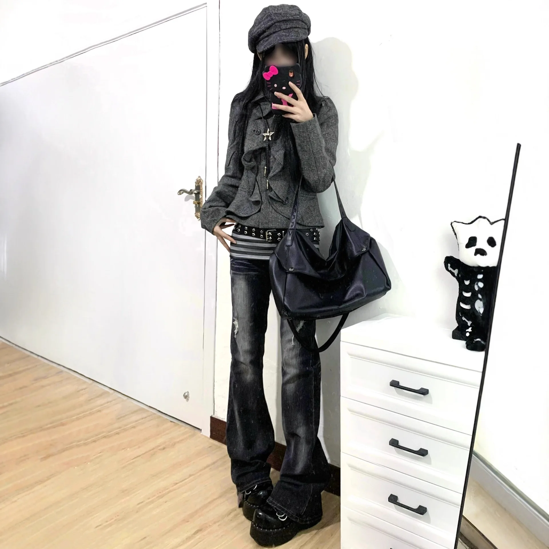 Spring And Autumn Medieval Micro-pull Jeans Women's Low-rise Washed And Worn American Retro Light Asian Style Elastic Slim-fit