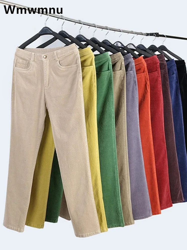 

Office Mom Corduroy Straight Pants Women Eleagnt High Waist Formal Pantalones Big Size 35 Ol Spodnie Classic Trousers New Broek