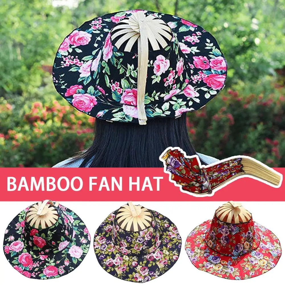 Women Folding Fan Hat Bamboo Silk Foldable Wide Brim Hat Summer Portable Travel Beach Sunscreen Cap Sun Protection Jewelry Gift