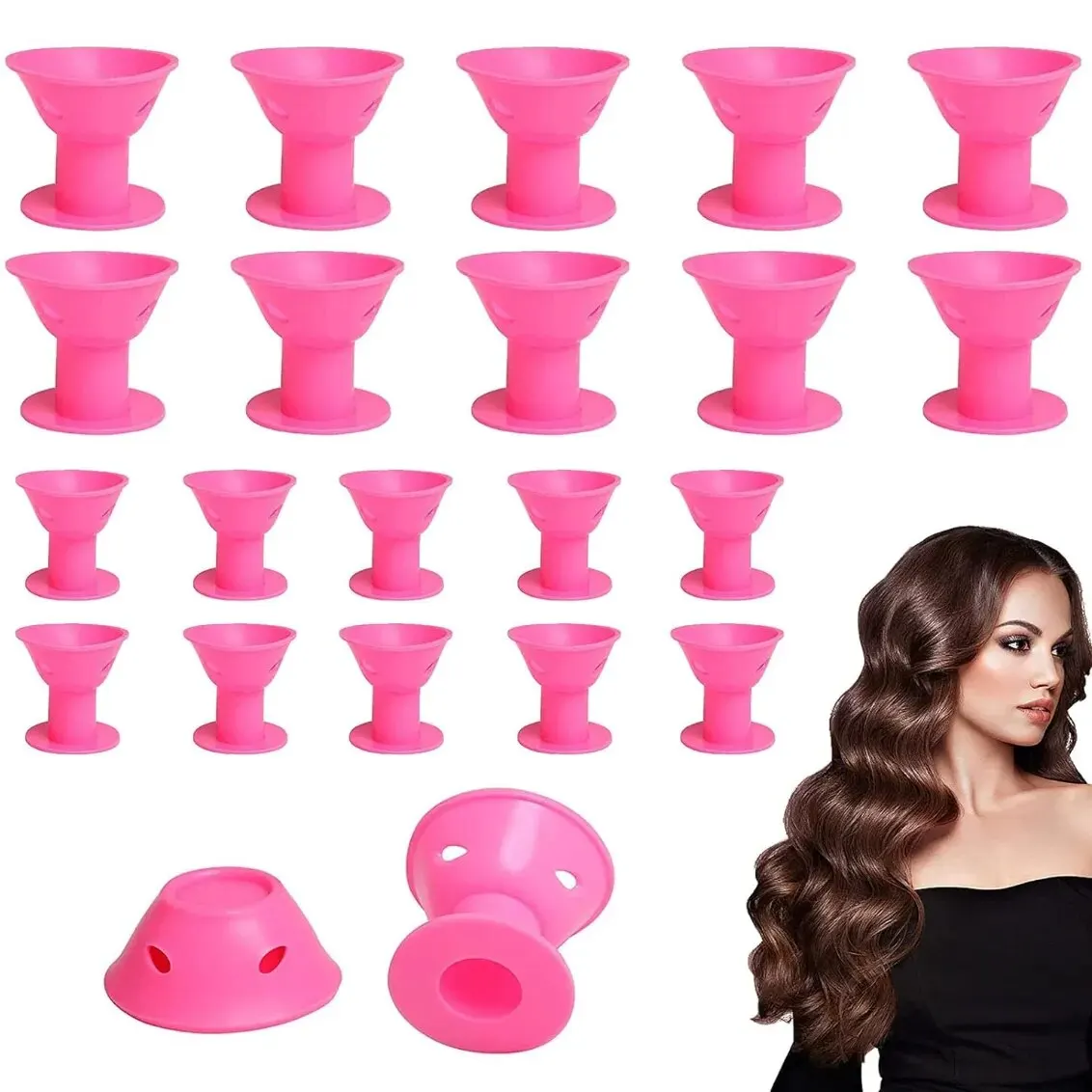 Pink Magic Silicone Hair Curlers with Bag and Hairnet Soft Rubber Magic Hair Care Rollers No Heat No Clip for Curlers