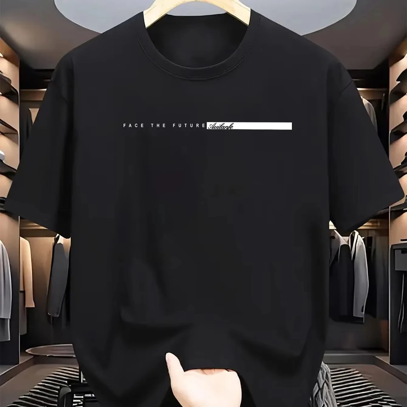 Sommerliches Herren-T-Shirt aus 100% Baumwolle, lässiger, lockerer Schnitt, großer Buchstabendruck, Rundhalsausschnitt, Kurzarm, High-Street-Style, Unisex. – Detail 5