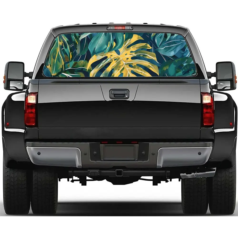 

Тропическое листво с виниловыми обертками на заднее окно автомобиля с золотым листом, водонепроницаемые самоклеящиеся виниловые обертывания для автомобиля, защита поверхности, за