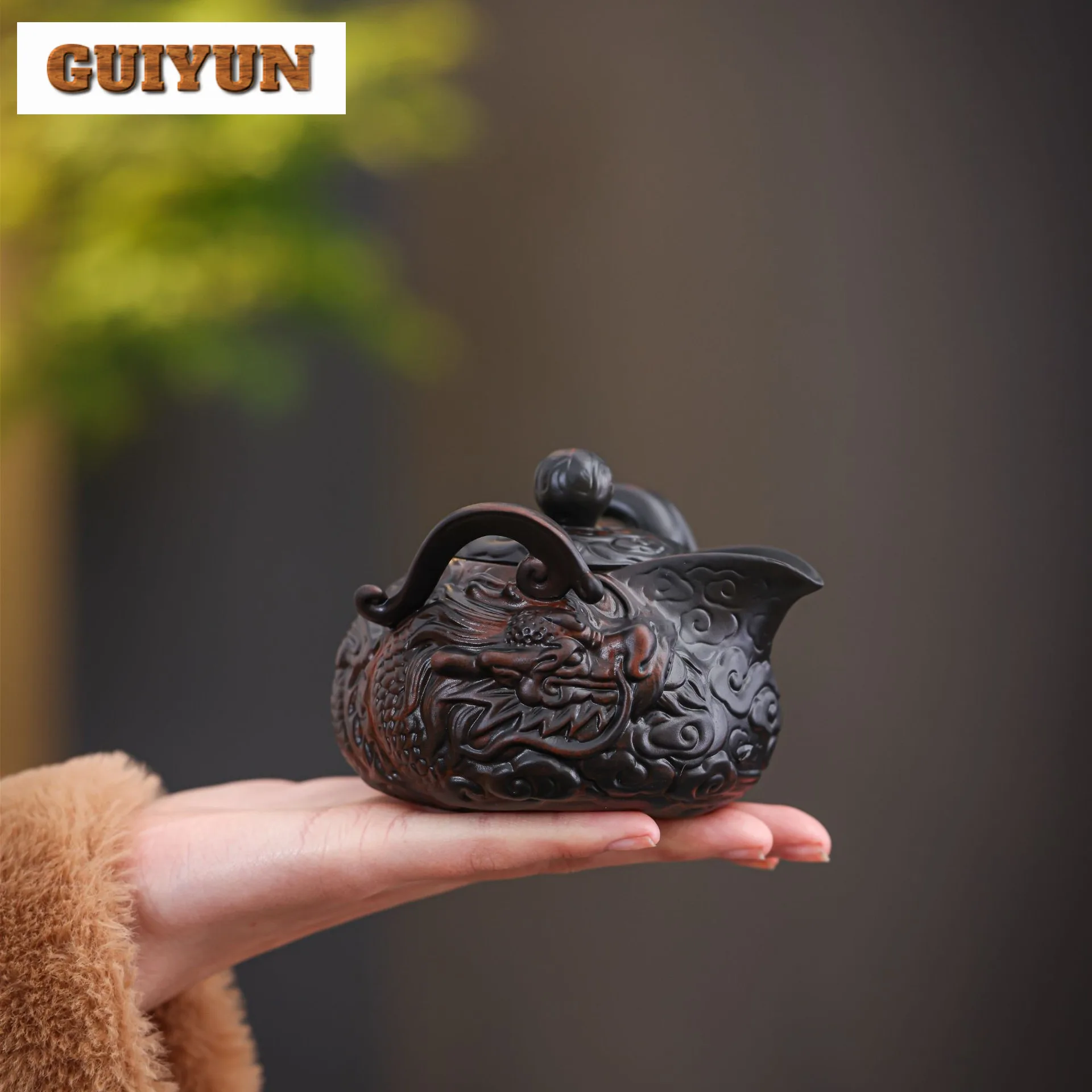 

260ml Handcrafted Carved Flying Dragon Purple Pottery Teapot Luxury Tea Infuser Pot Tea Brewing Kettle With Strainer Cha Gift