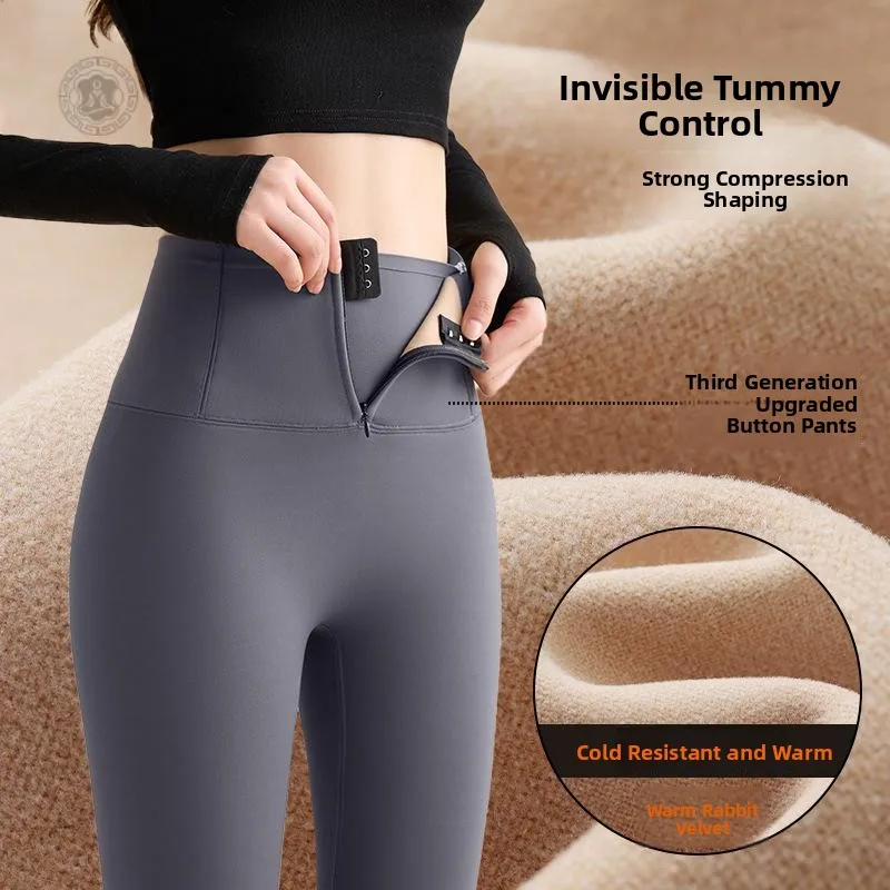 Calças de yoga de cintura alta forradas Thiened Fce feminino outono inverno quente calças justas confortáveis controle de abdômen