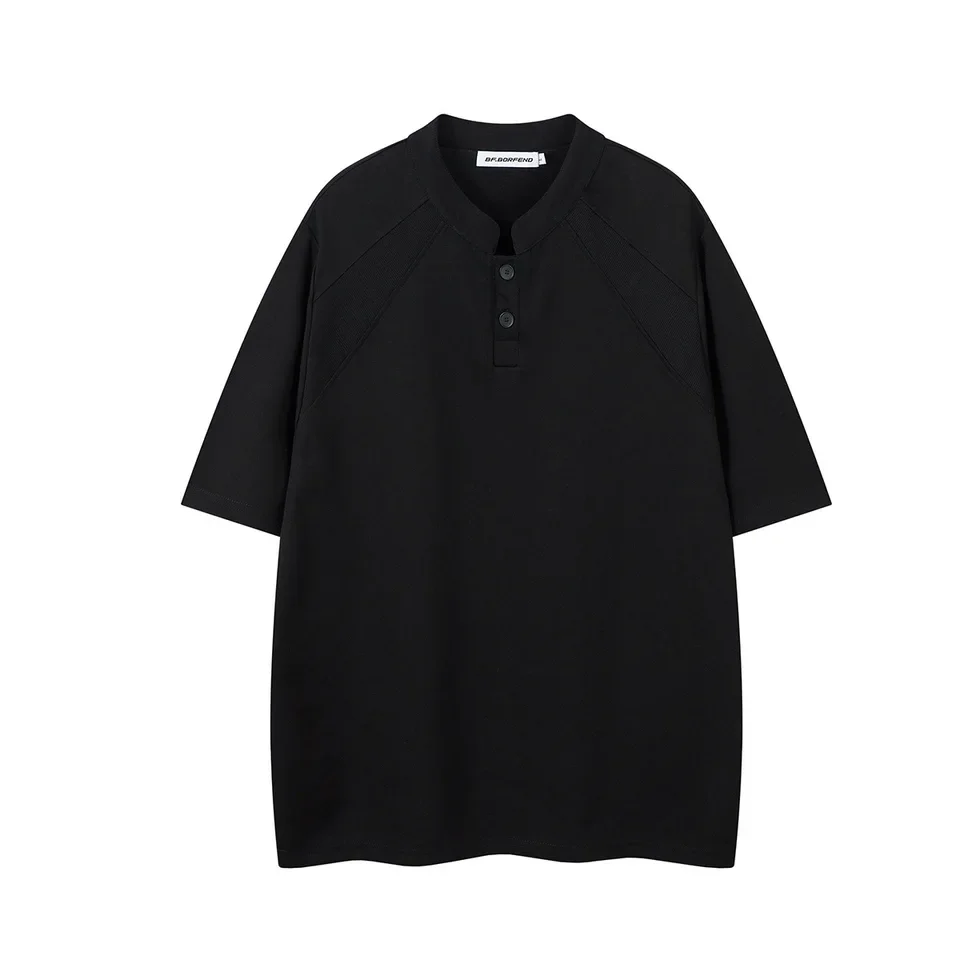 New Summer Short Sleeve Men Light Mature Design Sense Patchwork Henley Neck T Shirt Men Underwear