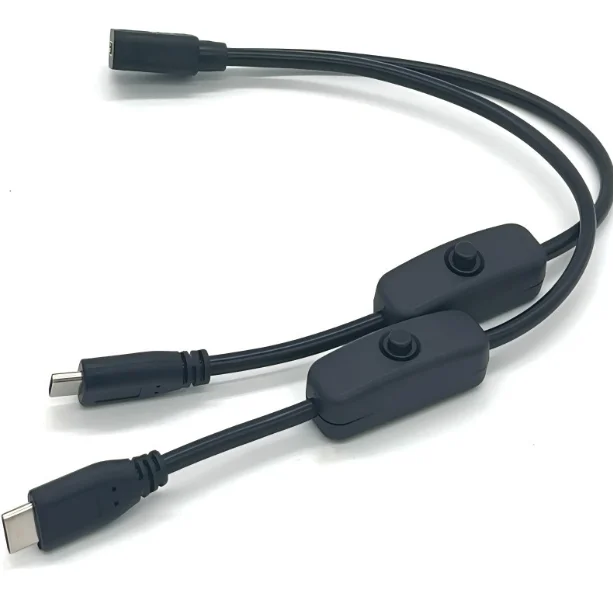 Type Female to 2 Type Male with Switch 5V 3A Splitter Cables  For ablets  dashcams  toys 30cm