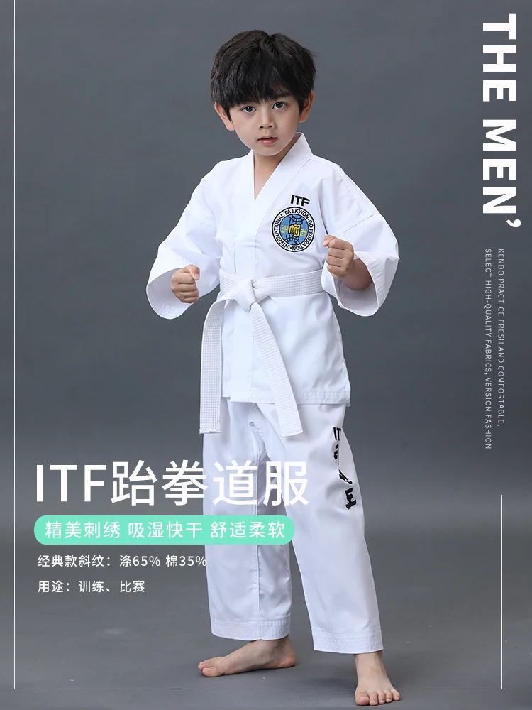 

Professiona ITF Approve White Uniform Taekwondo Student Doboks Suit Kimono Martial Arts Taekwondo Clothes Long Sleeve Fitness Gi