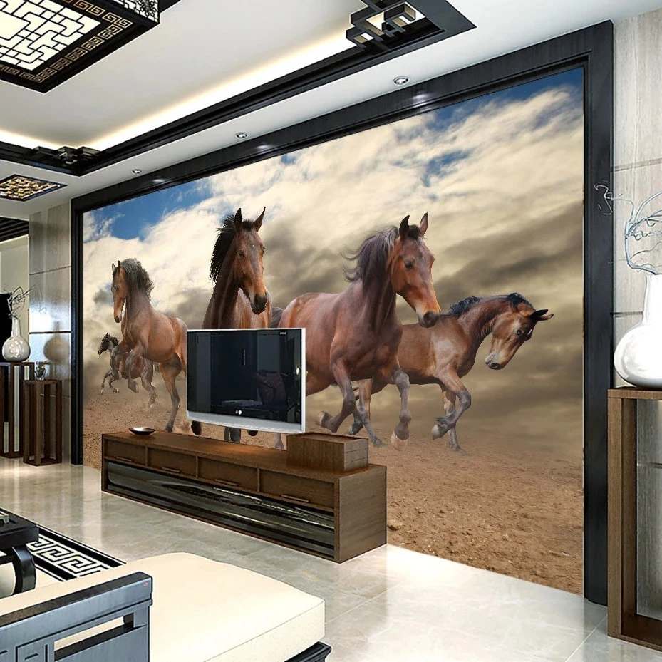 Custom 3D Mural Galloping Horse Art Bedroom Self Adhesive Wallpaper Running horse Living room sofa TV background wall restaurant