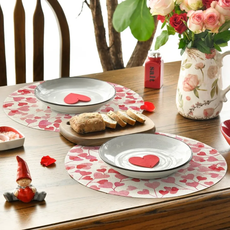 مجموعة مفارش عيد الحب المستديرة على شكل قلوب الحب الوردية مكونة من 4 قطع من سجادات طاولة مستديرة لحفلات الزفاف والذكرى السنوية لتزيين الطعام #4