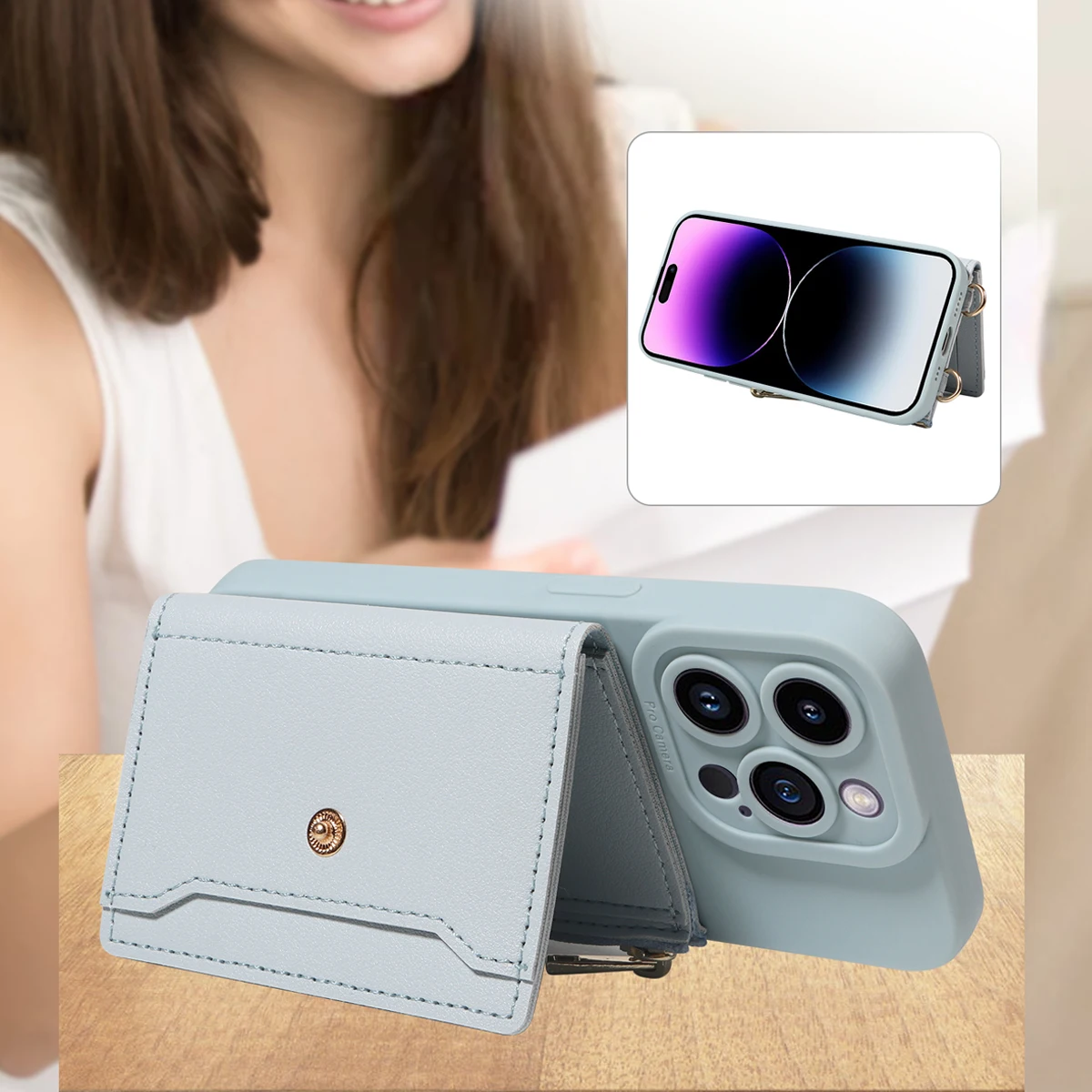 Kunstleder-Handyhülle für IPhone16promax 15 14 13 12 11Plus Mini 7 8plus XSMAX XR Crossbody Anti-Drop mit Spiegel-Geldbörsen-Abdeckung – Detail 21