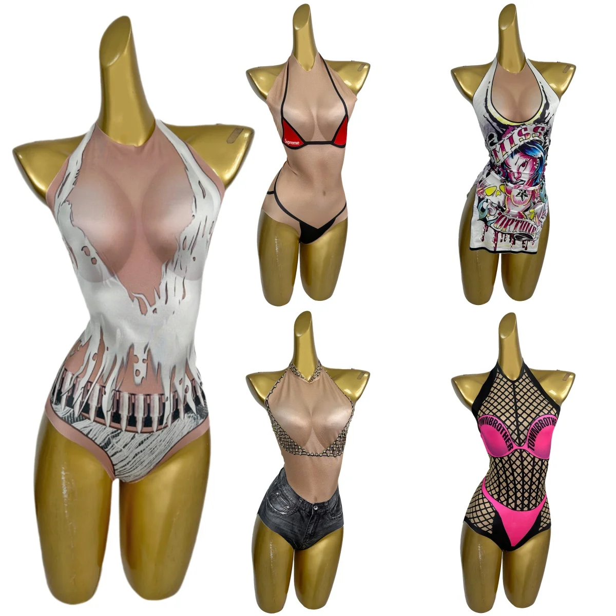 

Bar Club Hot Girls Printing Spandex Elastic Bodysuit Party Event Dress-up Sexy Wear Dance Stage Performance Outfit Show Catsuit