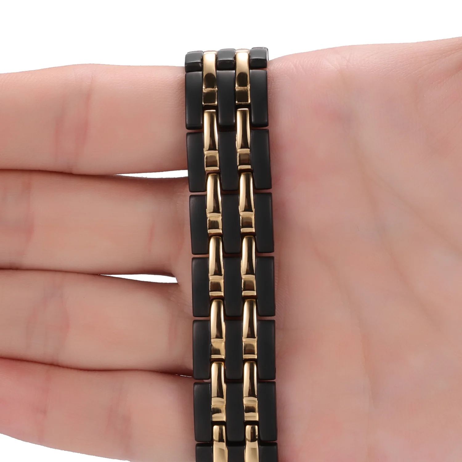 Double Row Unique Gold Color Line Titanium Steel Magnetic Bracelet for Men Fashion Healing Germanium Element Bracelets Bangles