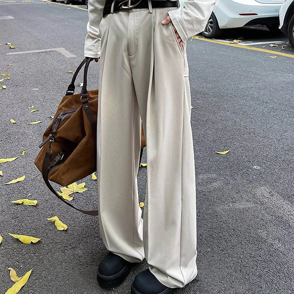 メンズ春ズボン無地デイリードレープカジュアルパンツシンプルなビジネスオールマッチアウトドアストレートパンツ紳士服 2025 新しい