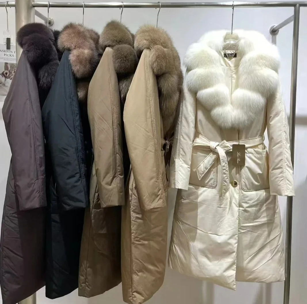 

2025 Winter Women's Knee-Length Down Jacket, Luxury Goose Down Coat Slim Fit, Fashion Long Puffer Jacket for Ladies