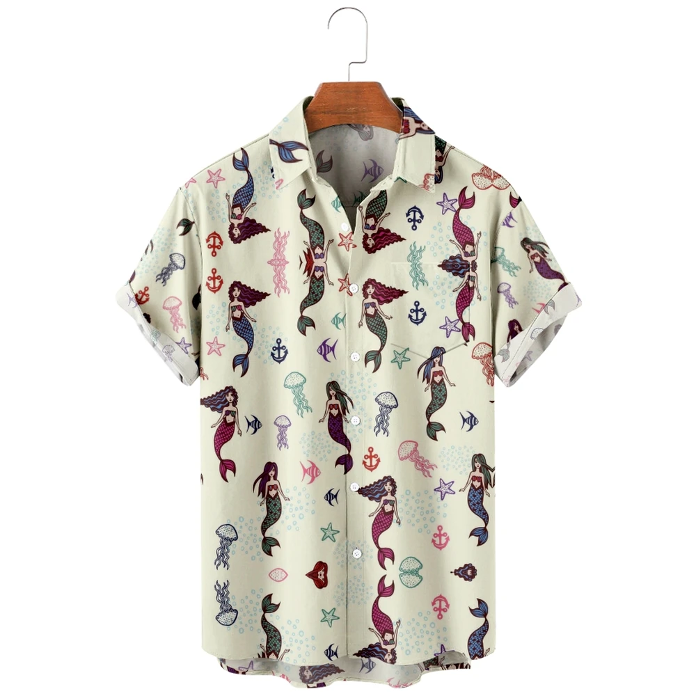 

Men's Hawaiian Shirt loose top 6xl 3D mermaid print men's shirt fashion shirt men's T-shirt breathable summer short sleeve