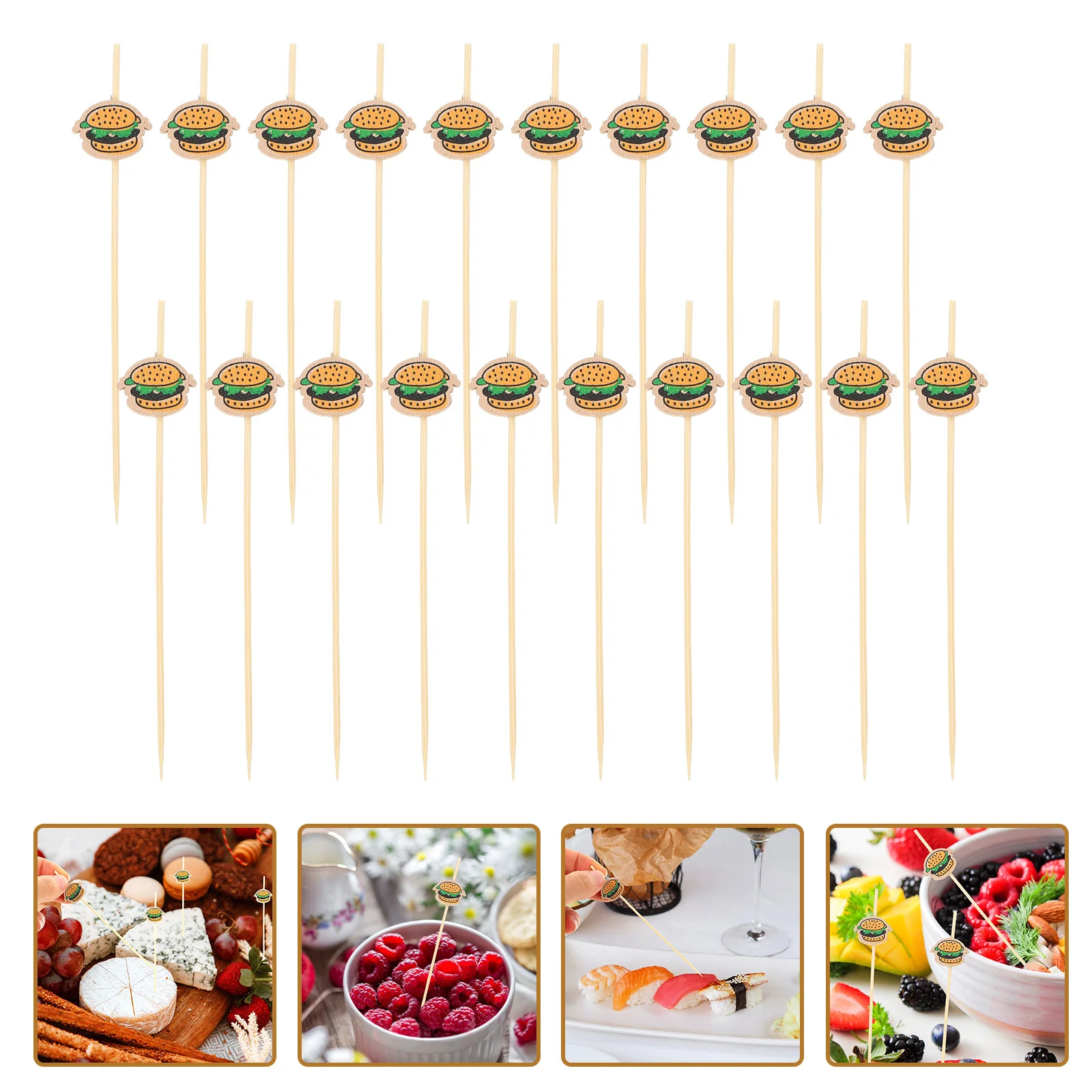 

100Pcs Fruit Picks Burger Shape Creative Cocktail Picks Party Dessert Cake Topper Bamboo Sticks Cocktail Sticks