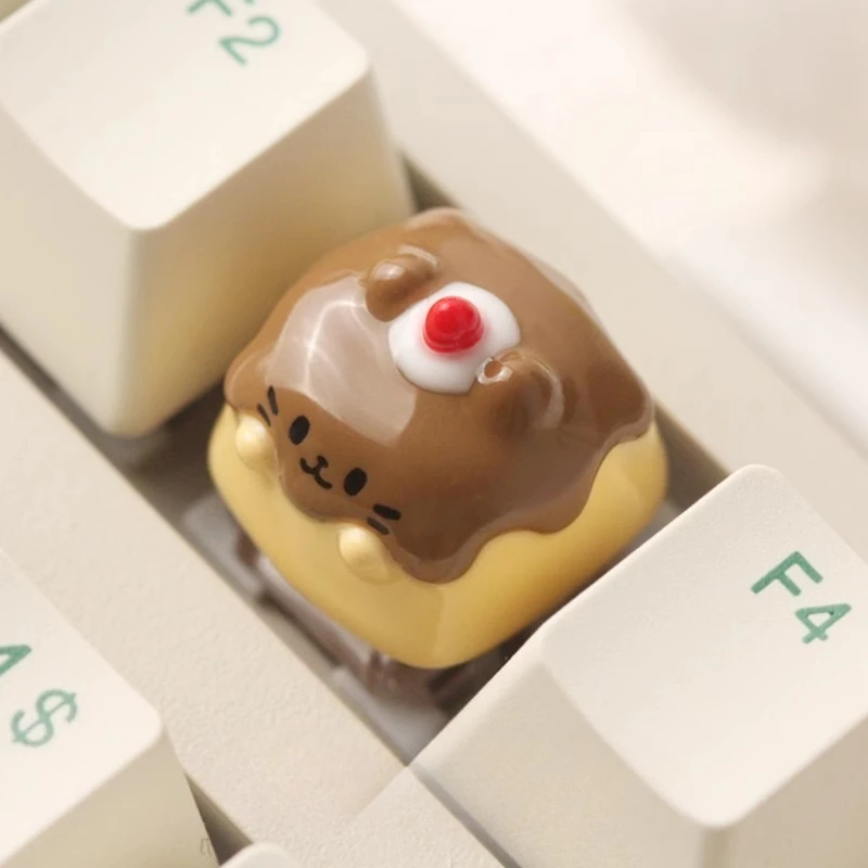 Pudding Cat Cute Theme Keycaps Set 3D Resin Artisan Keycaps Custom Original Handmade Keycaps for Mechanical Keyboard Accessories