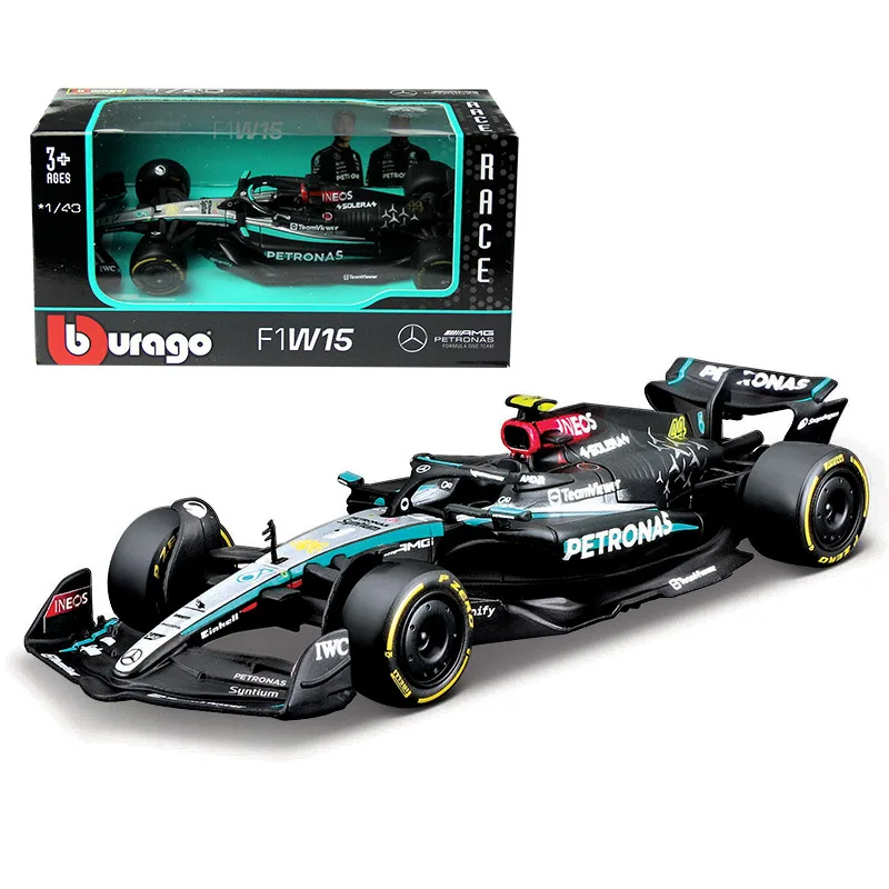 Bburago 1:43 W15 NO44 메르세데스-AMG F1 팀 #63 포뮬러 다이 캐스트 자동차 모델 경쟁 차량 모델 자동차 레이싱 장난감