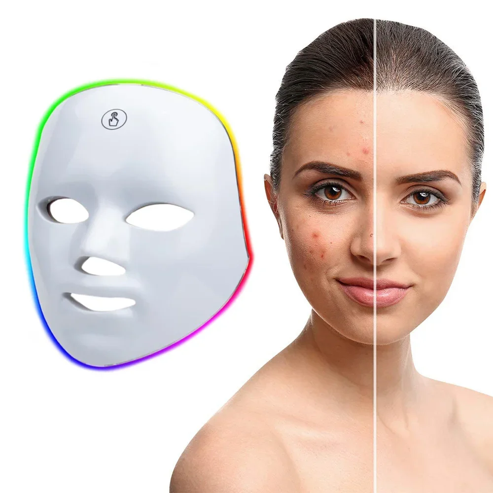 7 cores led máscara facial fóton terapia rosto cuidados com a pele máscara ferramentas de rejuvenescimento da pele anti acne remoção de rugas rosto máscara de beleza